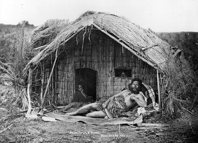 Maori-Häuptling und Whare, ca. 1863-80 von New Zealand Photographer